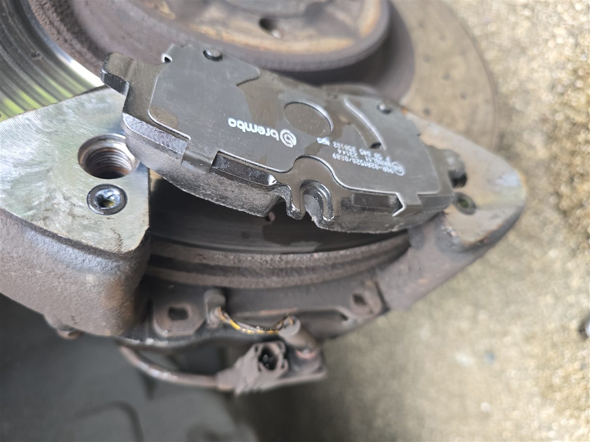 Brake pad replacement close-up